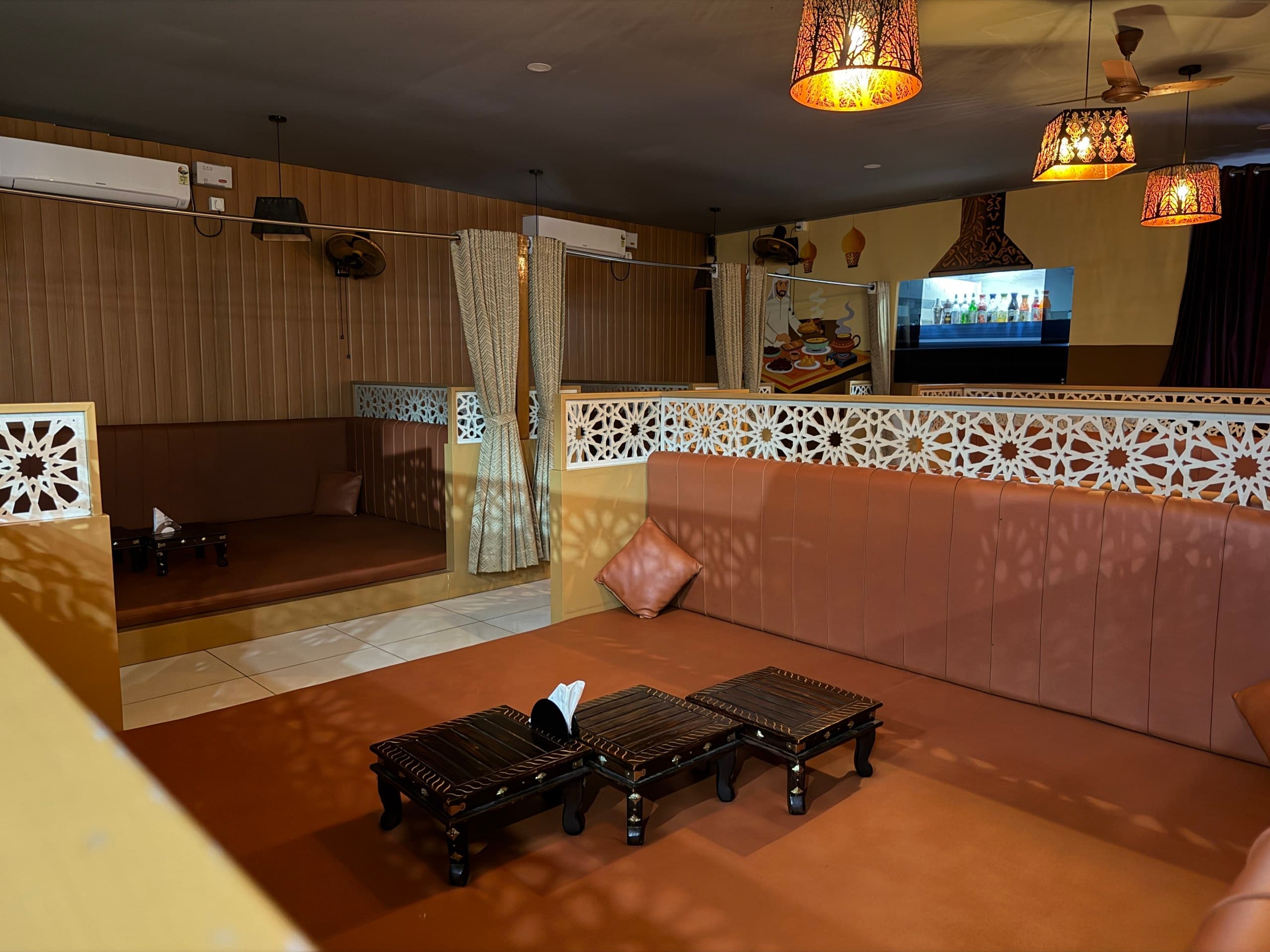 Majlis-style family seating area inside Habibi Arabian Mandi